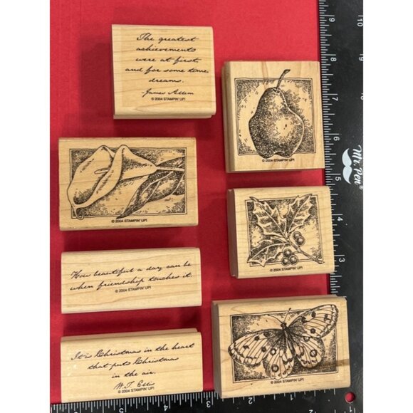 Stampin Up! 2004 Ageless Adornment Wood Mounted Rubber Stamp Set Of 7 - Picture 1 of 2